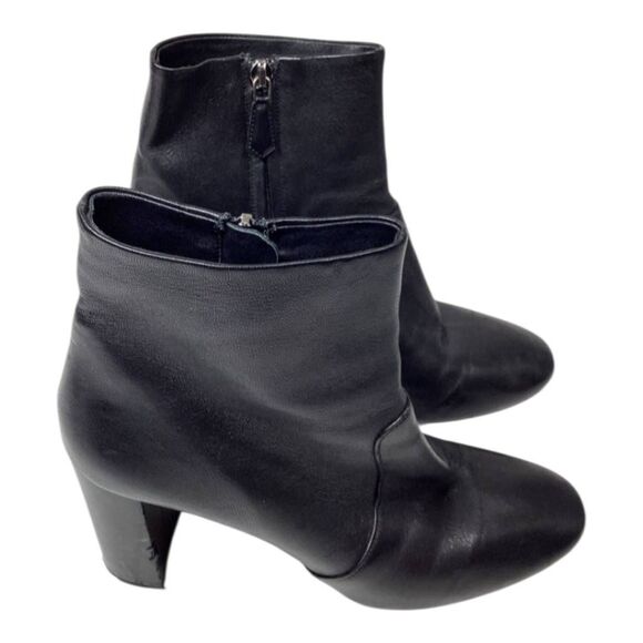 Prada Black Leather Ankle Boots Women’s Block Heel Booties Size EU 39 - Picture 1 of 16